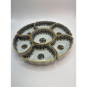 Vtg Porcelain Japanese Satsuma 7 Sectional Divided Dishes, Dragon, Hand painted